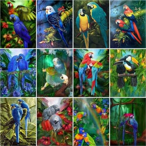 Huacan Diamond Painting Parrot Animal Cross Stitch Full Drill Diamond Mosaic Rainforest Wall Decor Home Decor