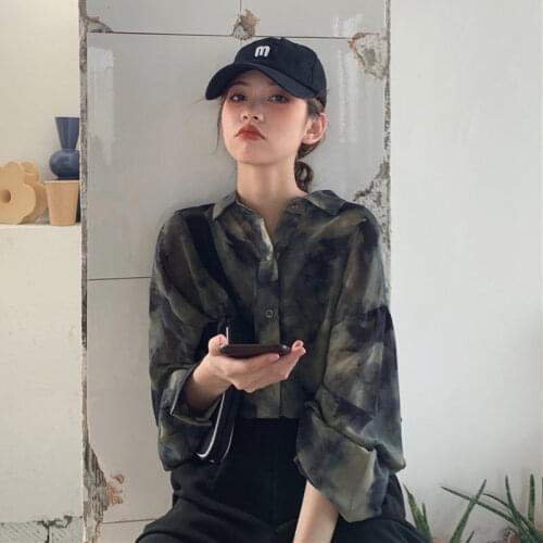 Blouse Women Shirt Summer 2021 Loose Ink Painting Printed Long-Sleeved Top Women Blusas Mujer De Moda