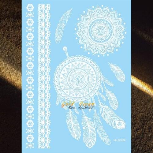 HOT Sale Large White Dream Catcher Temporary Tattoo Henna Sunflower Feather Tatoo Dreamcatcher 20x15CM Bracelet Party Tattoos