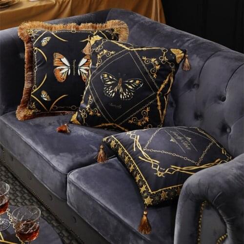 American Butterfly Pillow Cushion Cover Plaid Throw Decorative Pillows Tassel Cojines Decorativos Para Sofa Coussin Cushions