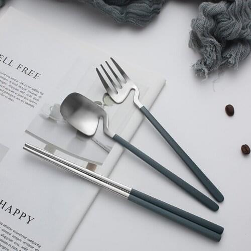 Black Fashion Fork Knife Reusable Portable Cutlery Creativity Stainless Steel Cutlery Set Bestek Kitchen Accessories BK50DC
