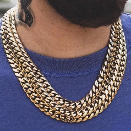 D&Z 6mm-18mm Stainless Steel Miami Cuban in White Gold/Gold Necklace Classical Cuban Link Choker Chain Mens Hip Hop Jewelry