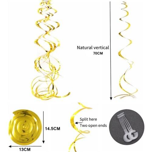 Birthday Party Decoration Happy Birthday Decorative 6pc/pack Metallic Ceiling Hanging Swirl for Baby Shower Wedding Halloween