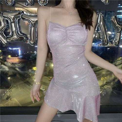 Heliar Women Purple Sparkles Shinning Sexy Dress Female Night Club Hot Mini Dress Women One Piece Backless Dress Women Summer