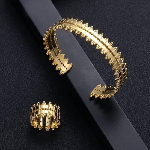 Jankelly luxury Unique African Bracelet Bangle Ring Sets For Women Punk Hiphop Rock CZ Dubai Bridal Jewelry Sets