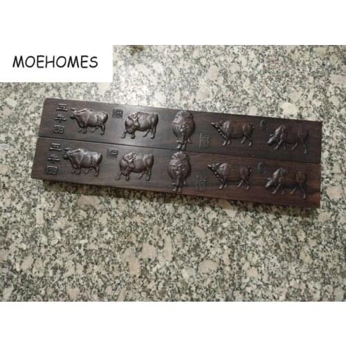 Chinese painting and calligraphy auxiliary products make paper smooth wood Carved Chinese words 5 Cattle pictures Paper weight