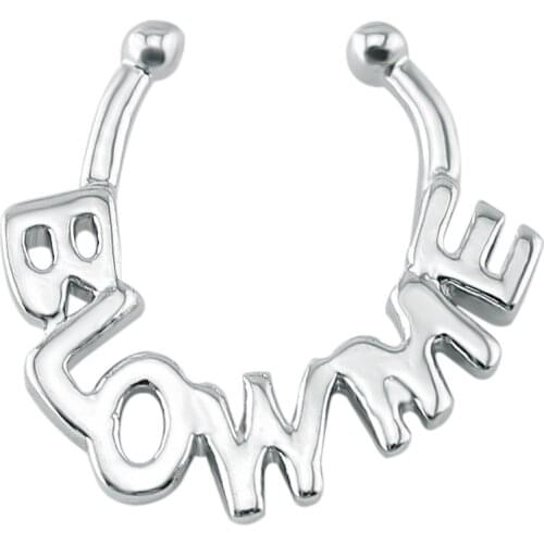 Letter Blow Me Fake Septum Clicker Ring Circular Barbell Surgical Steel Nose Septum Ring Fashion Faux Clip Non Body Hoop Jewelry