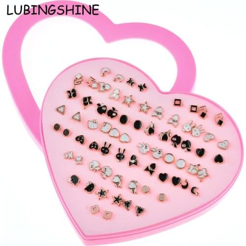 LUBINGSHINE Women 36 Pairs /Lot Cute Acrylic Small Stud Earrings Sets Girl Fashion Party Birthday Jewelry With Heart Gift Box