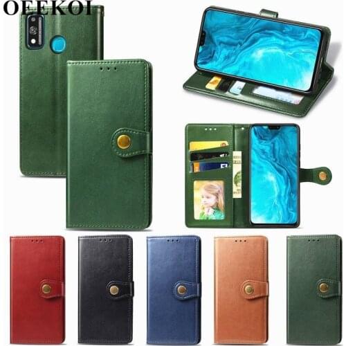 OEEKOI Pure Color PU Leather Wallet Flip Cover Case for Huawei Honor 9X Lite