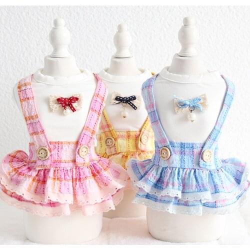 Bubble Grid Bow Dog Dress Pet Products Cotton Clothing For Dogs Chihuahua Teddy Pet Puppy Dog Clothes 2020