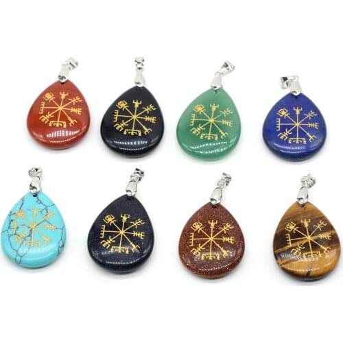 Natural Stone Pendants Waterdrop Chakra Reiki Healing Agates Rose Quartzs Turquoises Stone Charms for Jewelry Making Necklace