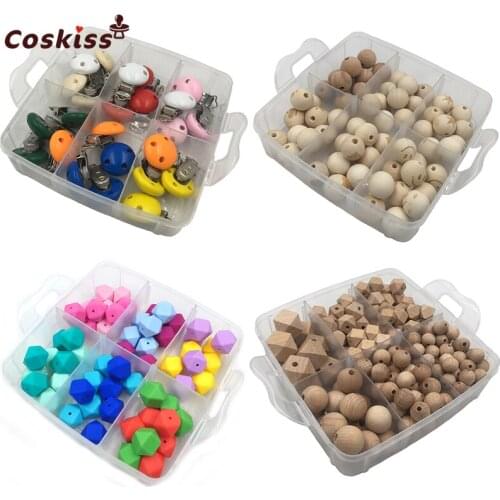 Baby Teether 4 Boxed Beech Hexagon Teether Printed Star Beads Pacifier Clip Silicone Hexagon Beads DIY Baby Teething Necklace