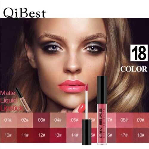 QIBEST 18 Colors Lips Makeup Lipstick Lip Gloss Long Lasting Moisture Cosmetic Lipstick Sexy Red Lip Matte Lipstick Waterproof