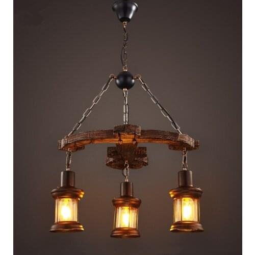 Retro chandelier LOFT restaurant creative personality glass 3 solid wood decoration