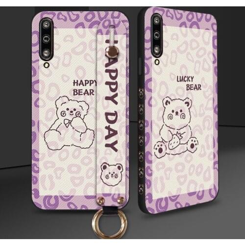 Side Print Bear Silicone Case For Huawei Play 3 3E 4 4T Pro Wrist Strap Back Cover For Huawei Honor 9A 9C 9X V20 V30 X10 Max