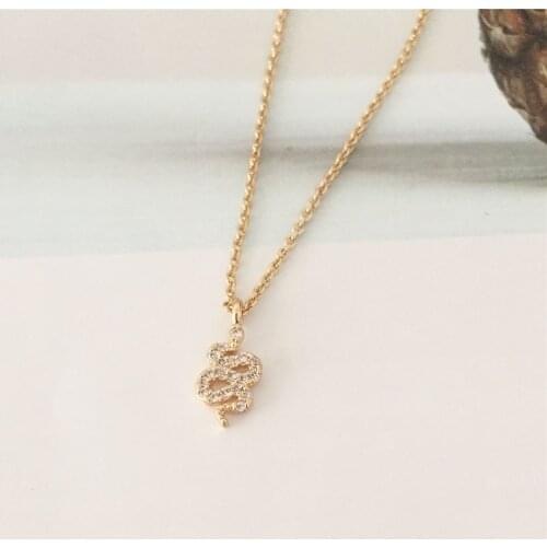 Super Tiny Gold Color Plating Shiny Clear CZ Zirconia Paving Cute Snake Pendant Necklace For Women Party Delicate Lovely Jewelry
