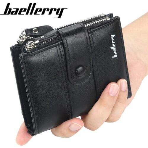 Baellerry Vintage Multi-function Double Zipper PU Leather Mens Wallet Card Holder Man Luxury Short Wallet Casual Wallets