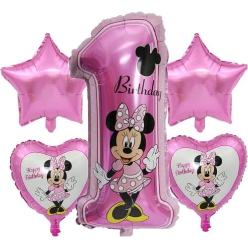 Mickey Minnie Number Ballon Baby Shower 1st Birthday Party Foil Balloons Cartoon Minnie Mouse Party Supplies Helium Lovely Toys