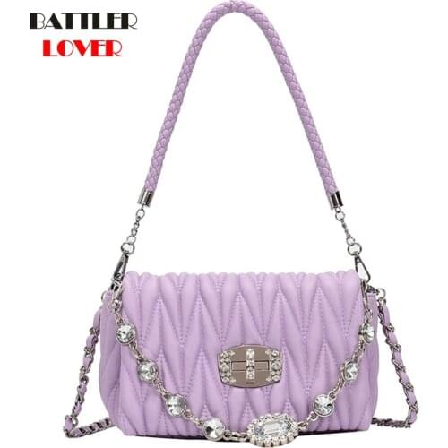 Women Flip Square Bag Designer Handbag Diamond Lock Pearl Chain Messenger Bag for Lady 2020 New High Quality PU Leather