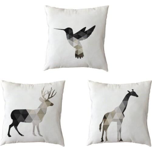 Hot Sale Geometric Mosaic Decorative White Pillow Cases For Sofa Animal Simple Style Peach Skin Hummingbird Bear Cushion Covers