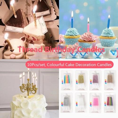 10pcs Thread Color Birthday Candles With Stand Cake Candle Event Party Supplies Wedding Party Decoration