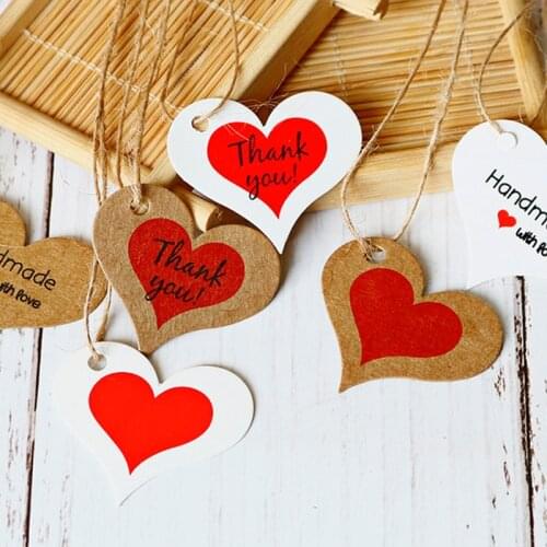 100pcs Red Heart Shape Gift Tags Wedding Favors Tag Kraft Thank You Gift Label Cookies Decorative Hang Tags
