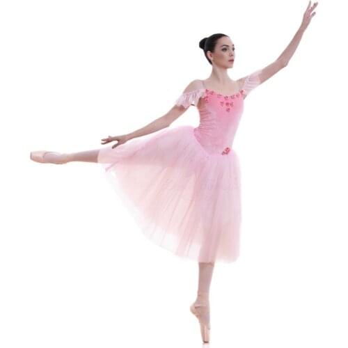 Pink Velvet Bodice and Soft Tulle Long Ballet Tutu for Girls & Women Dancing Dress Adult Ballerina Costume Romantic Tutu 18582