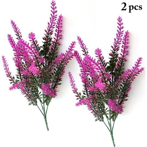 2 Pcs/Set Plastic Artificial Lavender Flower Lifelike Faux Fake Flower Decoration For Wedding Engagement Party Decor Accessories