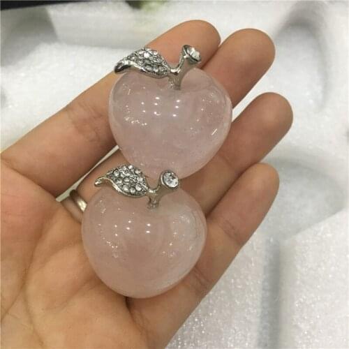 2pcs Natural pink rose quartz crystal apple healing crystals mineral gemstone crafts Valentines Day gifts table/car ornaments