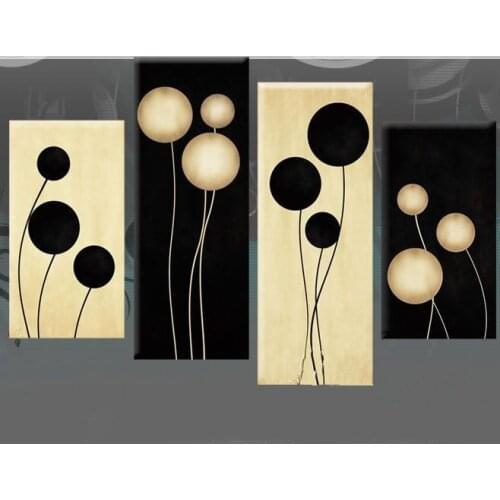 4 panels black and white fluttering balloons Modern Wall Art Canvas 100% hand made Abstract oil painting