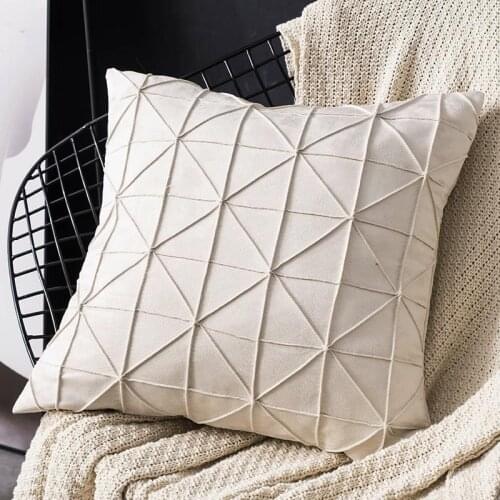 Beige Yellow Velvet Decorative Pillow Covers Soft Plaids Accent Square Cushion Case PillowCase High Quality Couch Sofa Bedroom