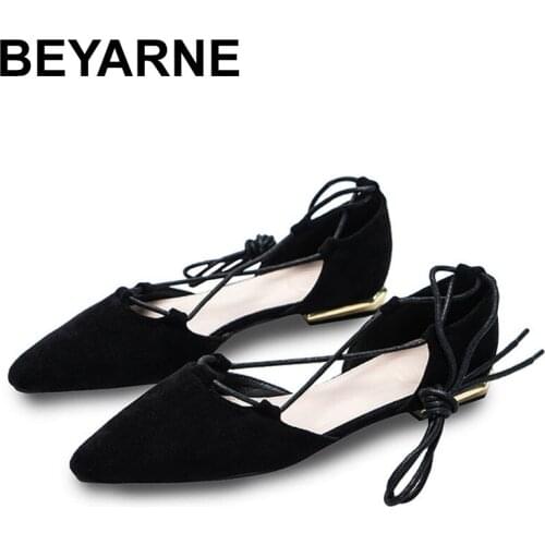 BEYARNECross-Tied pointed toe cover heels women sandals closed toe flat shoes women lace up low metal heels gladiator sandalias