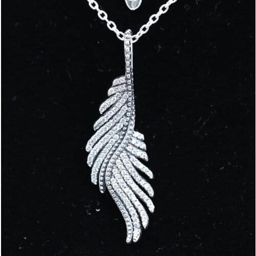 Original Majestic Feathers With Crystal Chain Necklace For 925 Sterling Silver Bead Charm Necklace Europe Diy Jewelry
