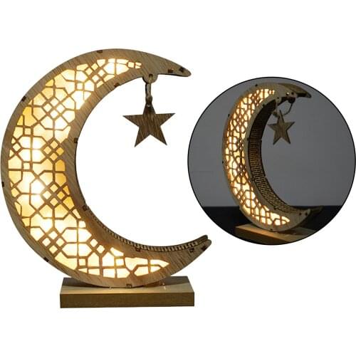 Wooden Ramadan Mubarak Decorations Lamp Ornaments for Home Eid Supplies