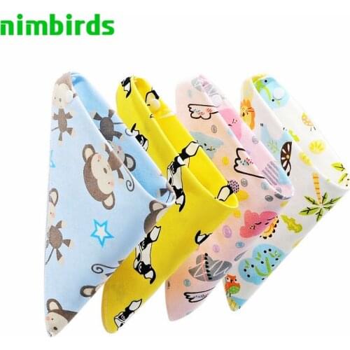 Baby Bibs Triangle Double Cotton Bibs Cartoon Print Saliva Towel Baby Boys Girls Feeding Apron Head Scarf Cotton Bandana Bibs