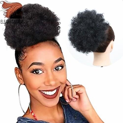 ELEGANT MUSES Afro Short Hair Buns Synthetic 8Inch Short Claw Clip Ponytail Hair Extensions Drawsting Short Ponytail Fluffy