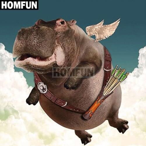 HOMFUN Full Square/Round 5D DIY Diamond Embroidery "Hippo Angel" Diamond Painting Cross Stitch Rhinestone 5D Decor A02013