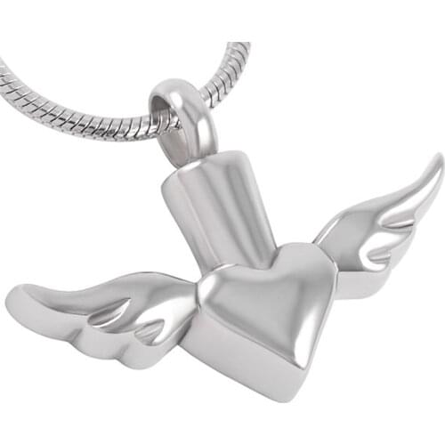 IJD8179 Angel wings with heart cremation jewelry urn pendant high quality necklace ashes keepsake 316l stainless steel