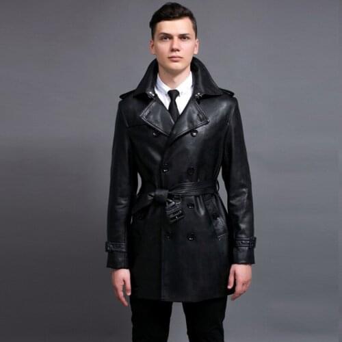 New Leather Mens Jacket Luxury Black Wash Pu Leather Trench Coat For Mens Plus Size 6xl Fashion Double Breasted Man Jackets