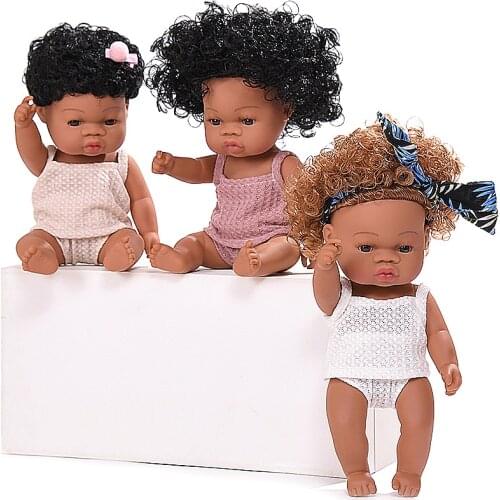 35cm Curls Baby Doll Black Baby Doll Lifelike Real Baby African Silicone Reborn Bebe Doll Black Baby Born Doll African Dolls