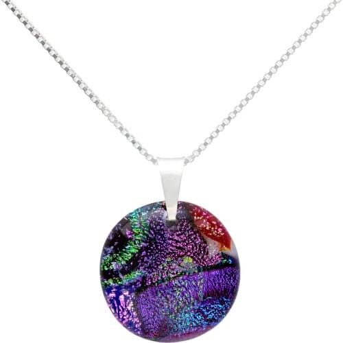 DARK DIAMOND-dichroic crystal pendant and 25mm 925 sterling silver. Assorted Colors. Craft. Exclusive. (With chain)