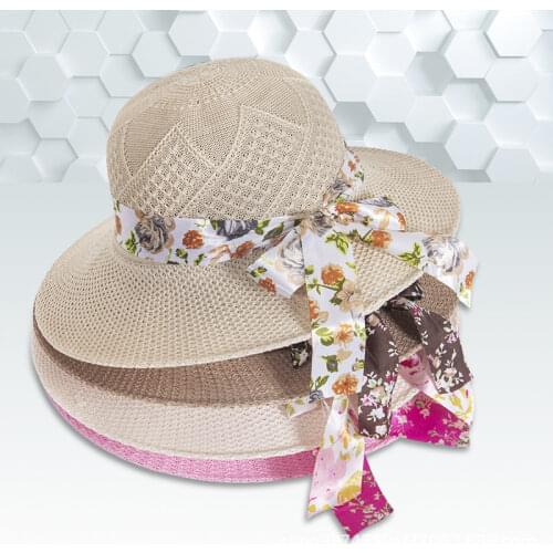 2021 Summer Girls Sun Hats Wide Brim Bowknot Straw Hat with Ribbon Outdoor Sun Protection Women Hats Ladies Panama Caps