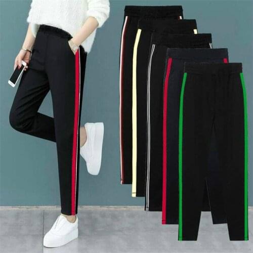 Fashion Women Casual Sweatpants Pants Side-Stripe Streetwear Jogger Elastic Waist Sportswear Female Harem Trousers Bottoms 2019