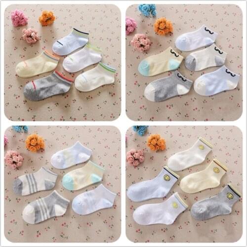 Cartoon Children Socks Summer Mesh Cotton Baby Boys Sport Sock 5pairs Stripe 0-12 Years Girls Ankle Hose Anklets Shallow Sock
