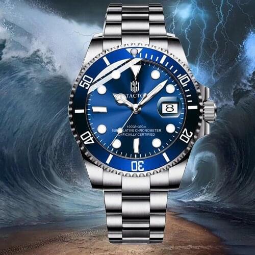 2020 TACTO Mens Watches Top Brand Luxury Sports Watch Luminous Reginald Stainless Steel Quartz Watches role bracelet For Men