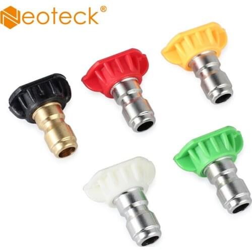 Neoteck 5Pcs/set 1/4" Stainless Steel Quick Connect High Pressure Spray Tip 0 15 25 40 65 Degree 1/4" Quick Connect Spray Nozzle