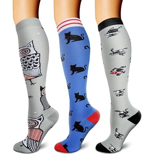 Newest Compression Socks Halloween Cat Owl Animal Prints Running Men Women Outdoor Cycling Hiking Long Pressure Stockings
