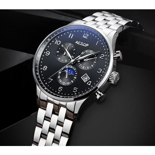 Aesop 2021 New Automatic Mechanical Watches Moon Phase Date Week Men Wristwatch Waterproof Sapphire Glass Watches Reloj Hombre