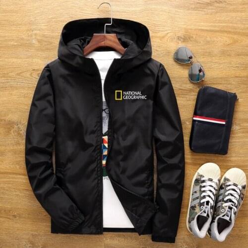 2021 spring and autumn new National Geographic magazine hooded mens jacket mens casual windbreaker zipper hooded jacket men
