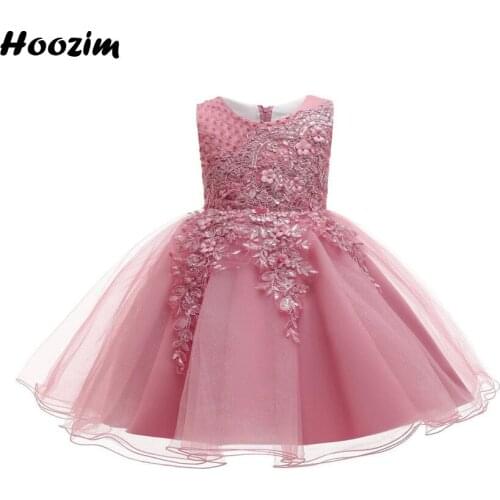 Luxury Pearl Sequin Lurex Leaf Tulle Pageant And Gala Dress Girls 3 To 9 Years Pink Applique Birthday And Weddding Party Dresses